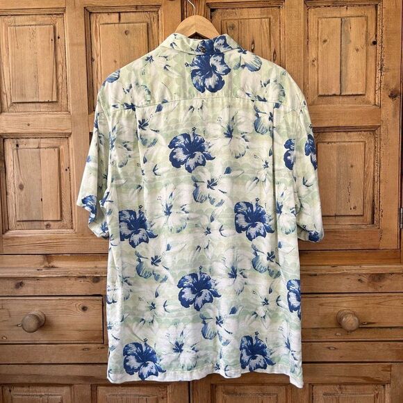 Tommy Bahama Large Original Fit Silk Pale Green and Blue Button Front Shirt - Picture 11 of 15